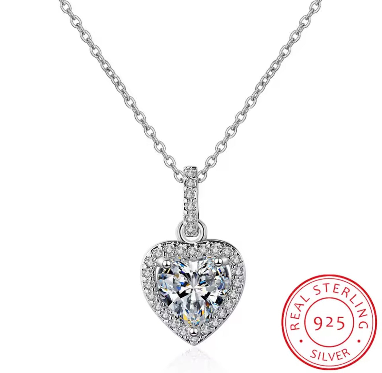 925 Sterling Silver Zircon Heart Pendants Necklaces